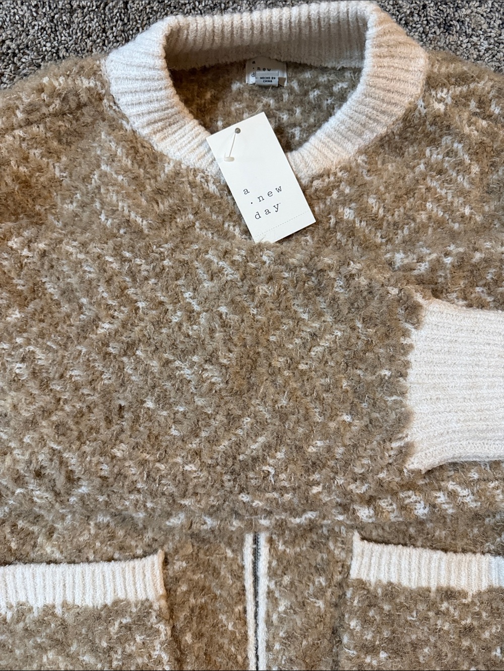 a new day Beige and Cream Bouclé Crewneck jacket